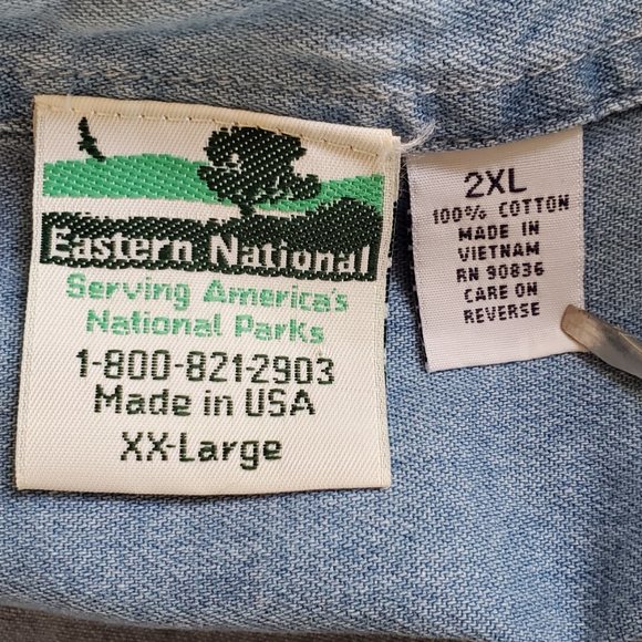 Wright Brothers Chambray Shirt Men's 2XL Long Sleeve Button Front Embroidered - Picture 9 of 11